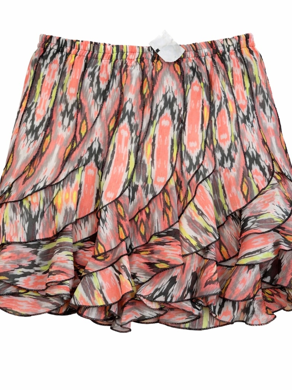 Ruffled Mini Skirt in Coral Ikat Print